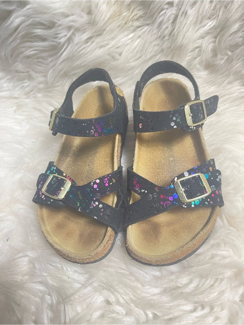 Birkenstock Rio Girls Black Glitter confetti Buckle Sandals USSZ12